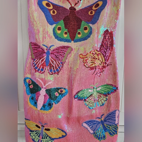 QUEEN OF SPARKLES Pink Sequin Butterfly Mini Dress - Picture 2 of 4
